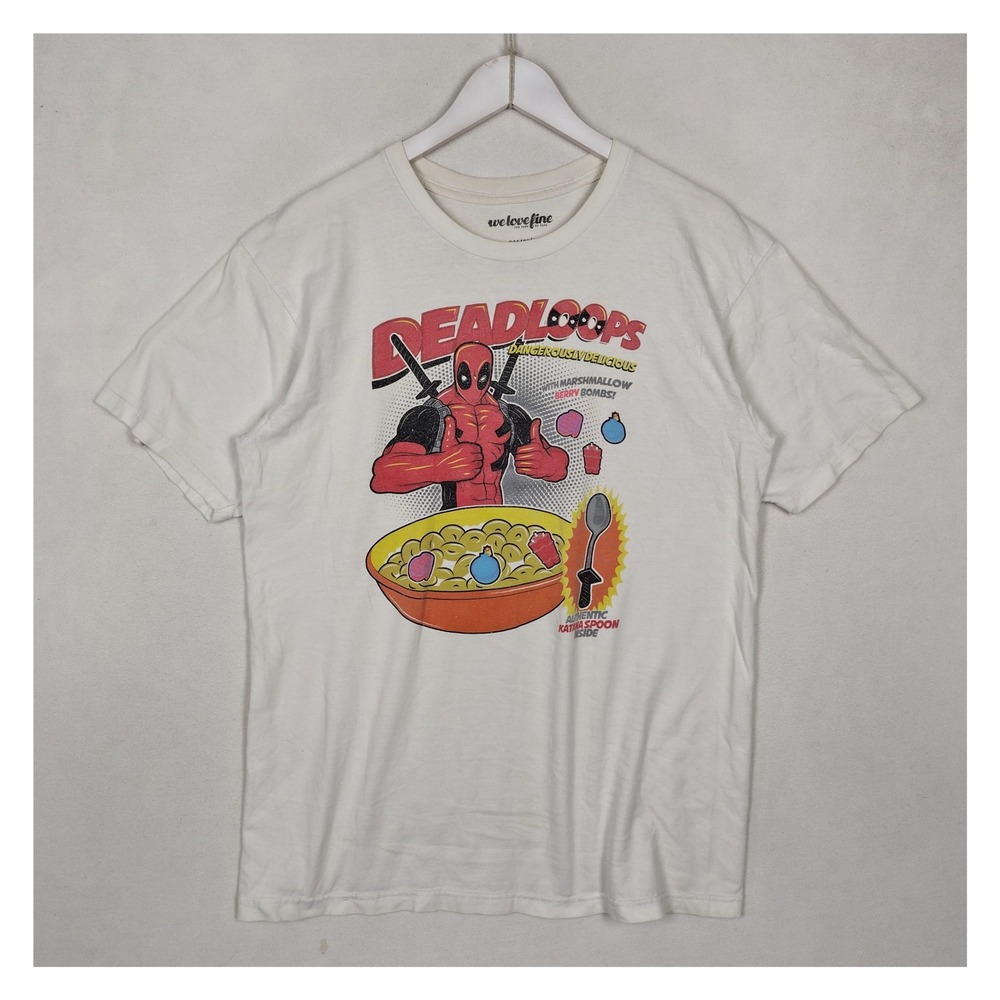 We Love Fine Marvel Deadpool Deadloops Cereal Graphic T-Shirt Cream Large